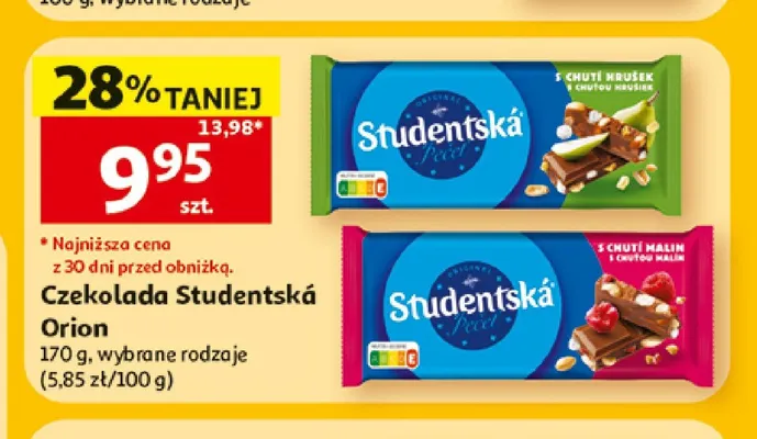 Czekolada Studentska Orion malinowa promocja w Auchan