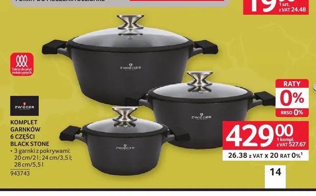 Komplet garnków 6 części Black Stone Zwieger promocja w Selgros