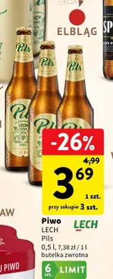 Piwo Lech Pils butelka zwrotna promocja w Intermarche