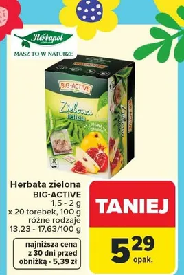 Herbata zielona Bio Active x 20 torebek, różne rodzaje promocja w Carrefour Market