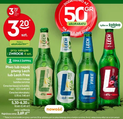 Napój piwny Lech Free różne rodzaje butelka zwrotna promocja w Żabka