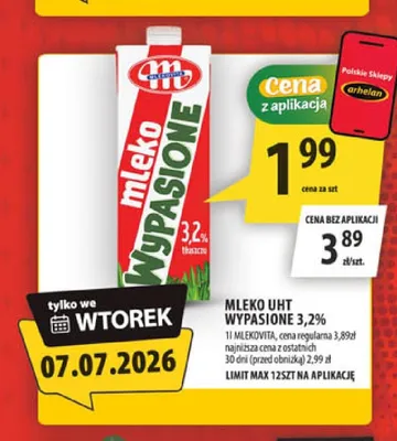 Mleko UHT Wypasione 3,2% Mlekovita promocja w Arhelan
