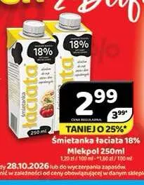 Śmietanka Łaciata Mlekpol 18% promocja w Delfin