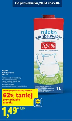 Mleko Zambrowskie UHT 3,2% promocja w Lidl