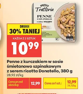 Penne z kurczakiem w sosie śmietanowo szpinakowym z serem ricotta Donatello promocja w Biedronka