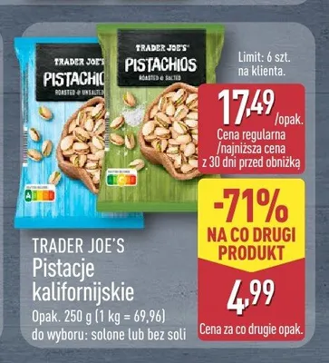 Pistacje kalifornijskie Trader Joe's solone promocja w Aldi
