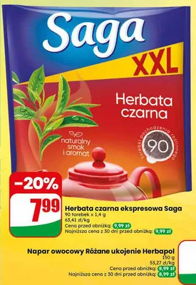 Herbata czarna ekspresowa Saga XXL promocja w Dino