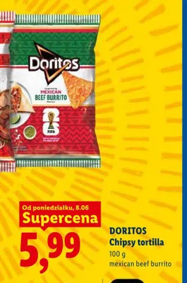 Chipsy tortilla Doritos Mexican Beef Burrito promocja w Lidl