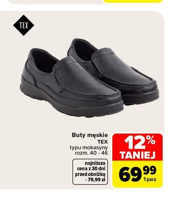 Buty męskie TEX typu mokasyny promocja w Carrefour