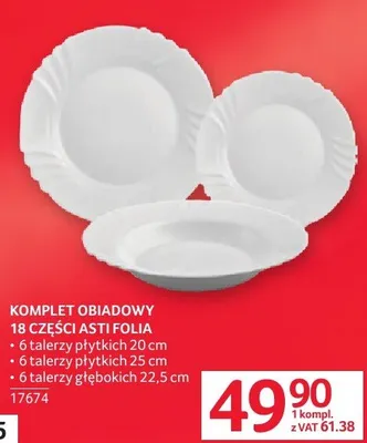 Komplet obiadowy 18 części Asti Folia 6 talerzy płytkich 20 cm, 6 talerzy płytkich 25 cm, 6 talerzy głębokich 22,5 cm promocja w Selgros