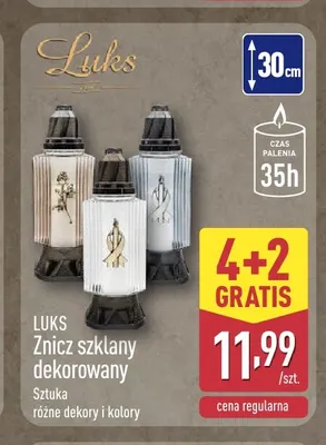 Znicz szklany dekorowany Luks promocja w Aldi
