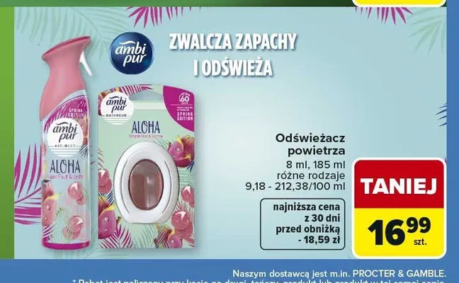 Odświeżacz powietrza do łazienki Ambi Pur Aloha promocja w Carrefour