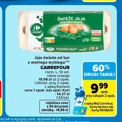 Jajka kurze świeże od kur z wolnego wybiegu Carrefour Classic promocja w Carrefour