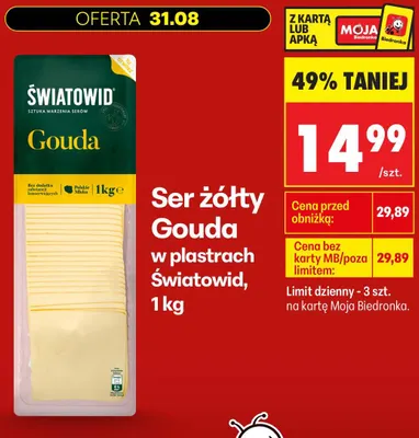 Ser żółty gouda w plastrach Światowid promocja w Biedronka