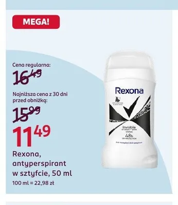 Antyperspirant w sztyfcie Rexona promocja w Rossmann
