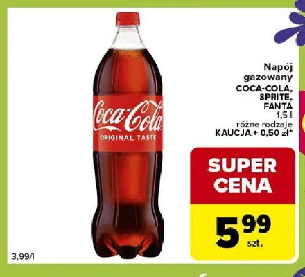 Napój gazowany Coca-Cola, Sprite, Fanta różne rodzaje kaucja promocja w Globi
