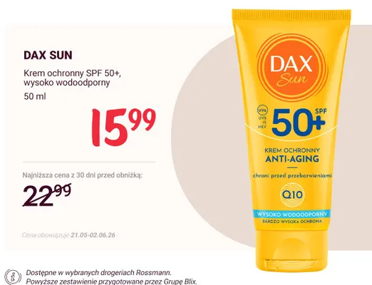 Krem ochronny SPF 50+ wysoko wodoodporny Dax Sun promocja w Rossmann