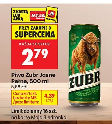 Piwo Żubr Jasne Pełne promocja w Biedronka