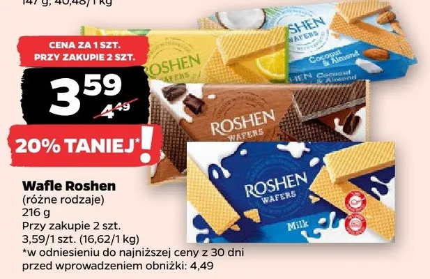 Wafle różne rodzaje Roshen promocja w Netto