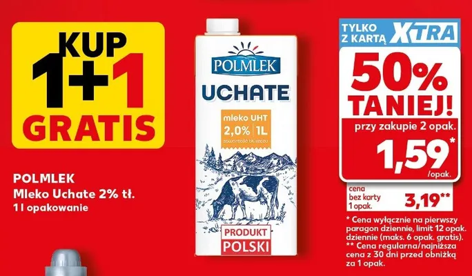 Mleko Polmlek Uchate 2% tł. 50% taniej przy zakupie 2 opak. promocja w Kaufland