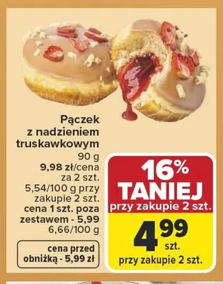 Pączek z nadzieniem truskawkowym promocja w Carrefour