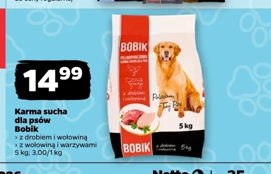 Karma sucha dla psów Bobik z drobiem i wołowiną promocja w Netto