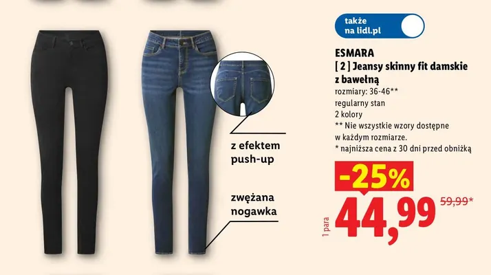 Jeansy skinny fit damskie z bawełną Esmara promocja w Lidl