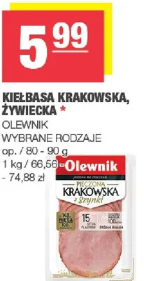Kiełbasa krakowska, żywiecka Olewnik wybrane rodzaje promocja w SPAR