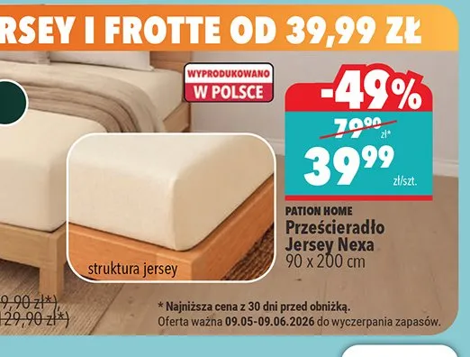 Prześcieradło Jersey Nexa PATION HOME 90x200cm promocja w Biedronka