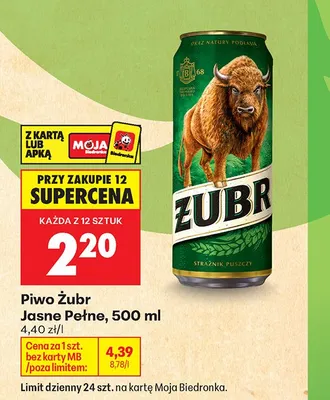 Piwo Żubr Jasne Pełne promocja w Biedronka