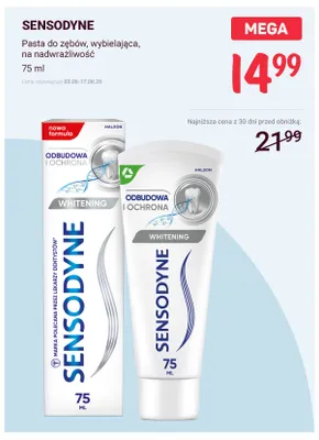 Pasta do zębów Sensodyne Odbudowa i Ochrona Whitening promocja w Rossmann