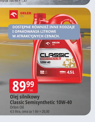 Olej silnikowy Classic Semisynthetic 10W-40 promocja w Leclerc