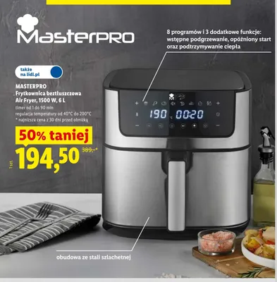 Frytkownica beztłuszczowa Air Fryer MASTERPRO 1500W 6l promocja w Lidl