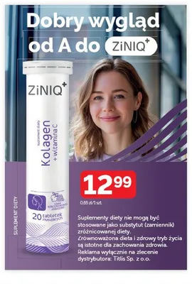 Suplement diety Kolagen + witamina C ZiNiQ+ promocja w Super-Pharm