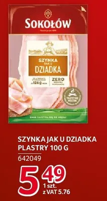 Szynka jak u dziadka plastry Sokołów 100 g promocja w Selgros