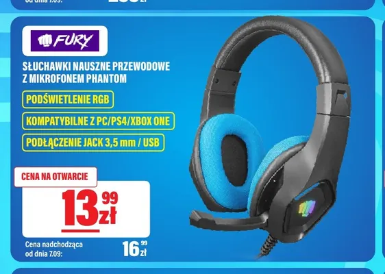 Słuchawki nauszne przewodowe z mikrofonem Fury Phantom promocja w RTV EURO AGD