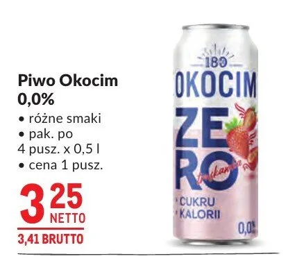 Piwo bezalkoholowe Okocim 0,0% promocja w Makro