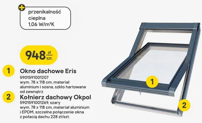 Okno dachowe Eris promocja w Castorama