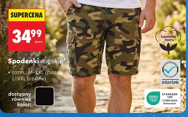Spodenki męskie Clevé czarne promocja w Biedronka
