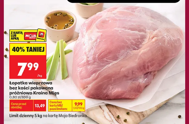 Łopatka wieprzowa bez kości pakowana próżniowo Kraina Mięs promocja w Biedronka