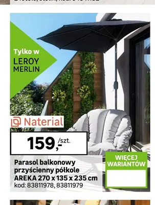 Parasol balkonowy przyścienny półkole Naterial Areka promocja w Leroy Merlin