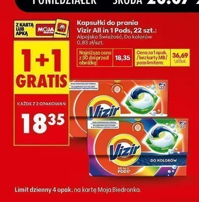 Kapsułki do prania Vizir All in 1 Pods Alpejska Świeżość 22-pak promocja w Biedronka
