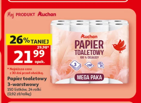 Papier toaletowy Auchan 3-warstwowy promocja w Auchan