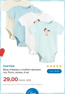 Body chłopięce z krótkim rękawem Cool Club mix Pucio 4-pak promocja w Smyk