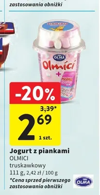 Jogurt z piankami Olmici truskawkowy promocja w Intermarche