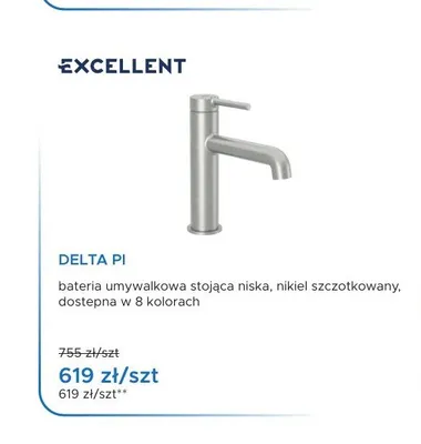 Bateria umywalkowa stojąca niska Excellent Delta Pi nikiel szczotkowany promocja w Blu Salony Łazienek
