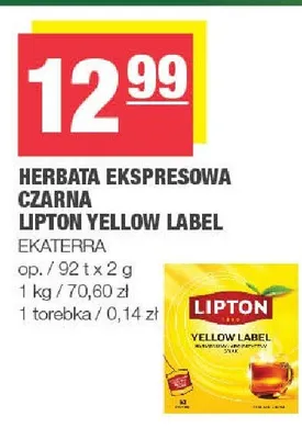 Herbata ekspresowa czarna Lipton Yellow Label promocja w SPAR
