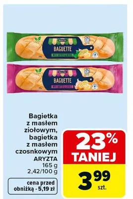 Bagietka z masłem ziołowym, bagietka z masłem czosnkowym promocja w Carrefour Market