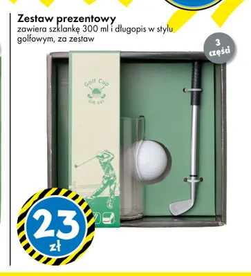 Zestaw prezentowy szklanka 300 ml + długopis w stylu golfowym promocja w Tedi