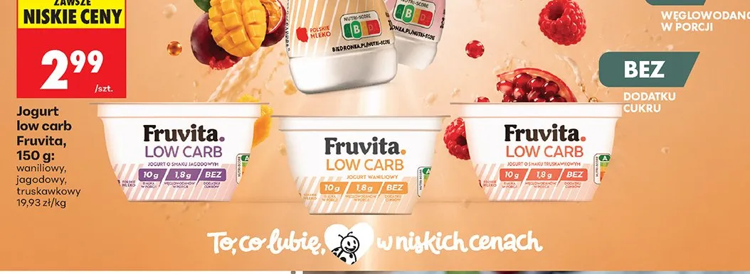 Jogurt Fruvita Low Carb o smaku truskawkowym promocja w Biedronka